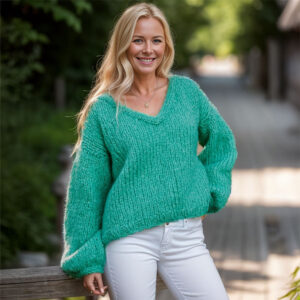 Chunky mohair sweater with v-neck