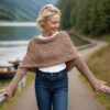 Eyelet sweater scarf in light brown - Image 3