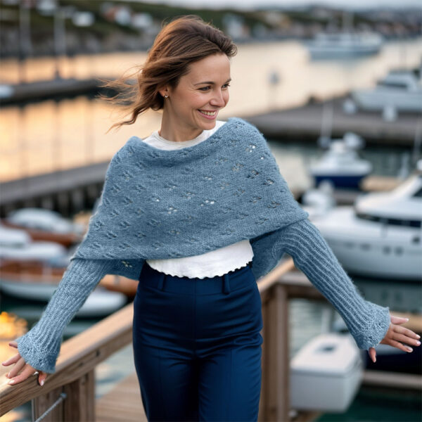 Eyelet scarf sweater in light jeansblue