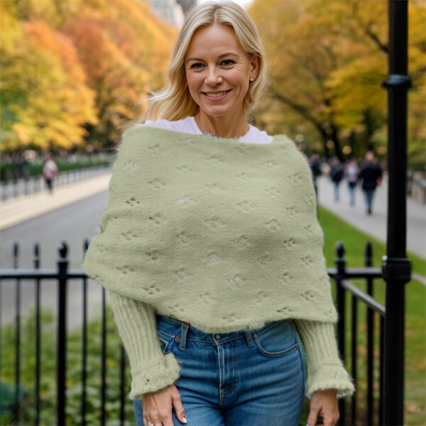 Eyelet scarf sweater in light green