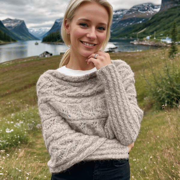 Beige Leafy sweater-scarf - Image 2