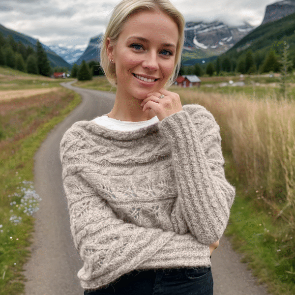 Beige Leafy sweater-scarf - Image 3
